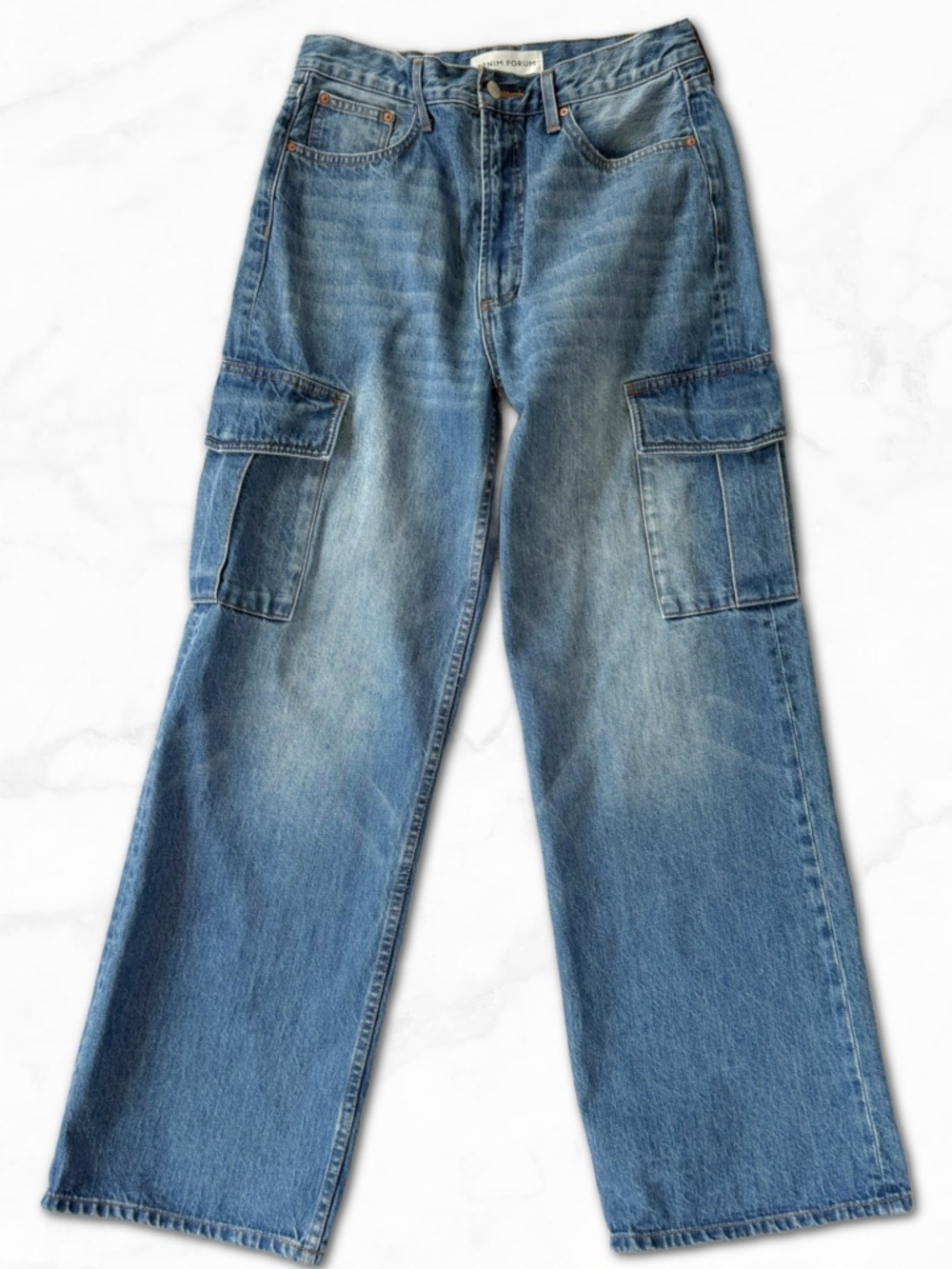 Denim Forum The Farrah Hi Rise Wide Leg Jeans Cargo Pockets Aritzia Size 29